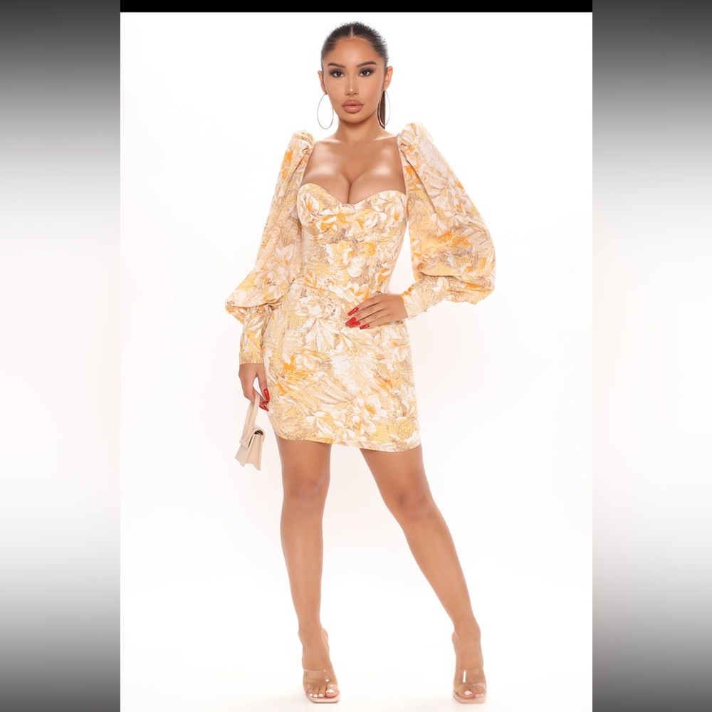 Jillian Printed Yellow Mini Dress